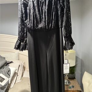 Black Wide-Leg Jumpsuit - Elegant Lace Bodice